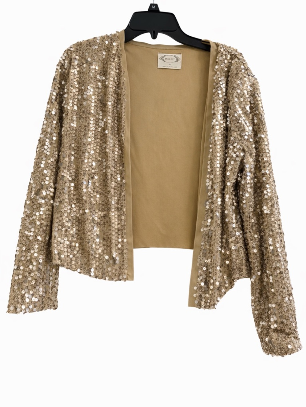 Joyfolie Gold Sequin Open-Front Blazer